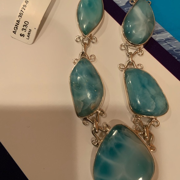 Larimar Necklace Dominican Natural Uneven Cut Blue Stone 9 1/2” Long - Picture 6 of 8